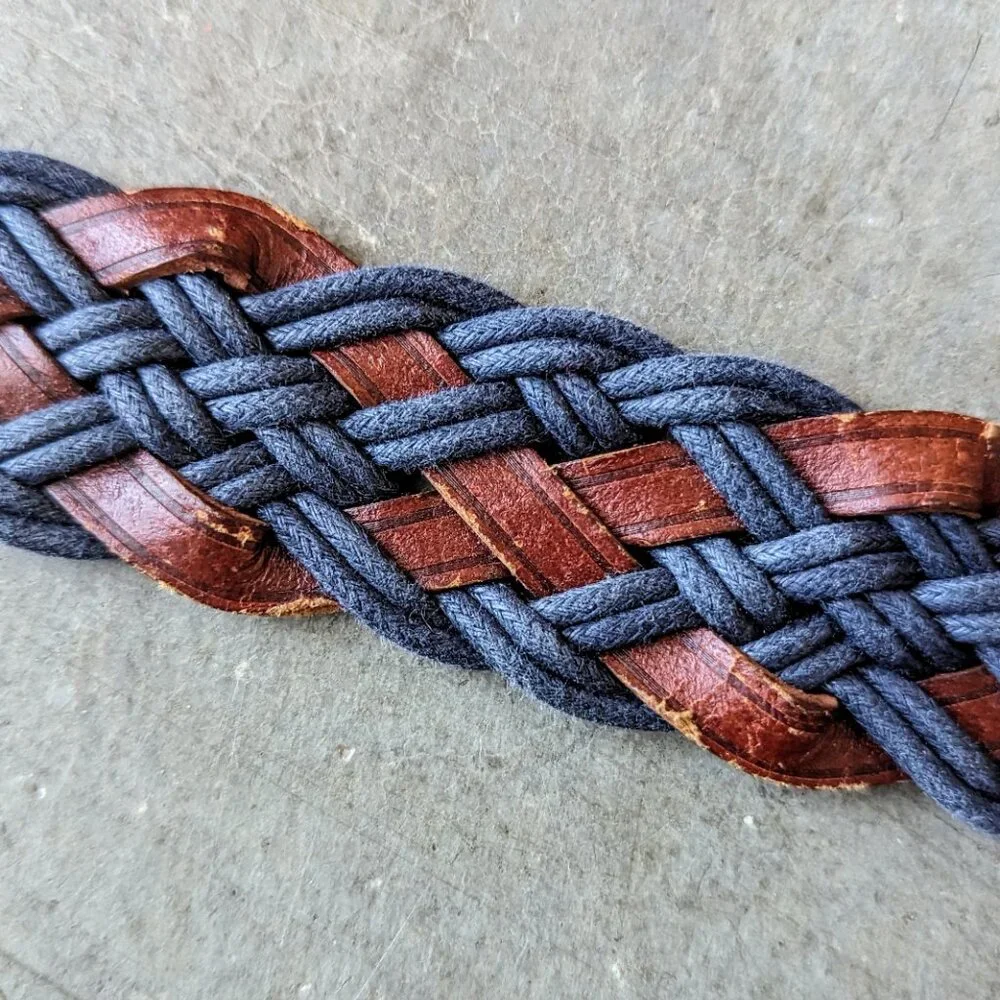 Vintage Western Blue and Brown Leather Braided Belt Unisex